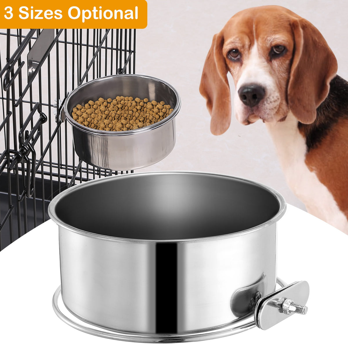Dog Bowl for Crates, Stainless Steel Hanging Bowl with Clamp, M – image 2