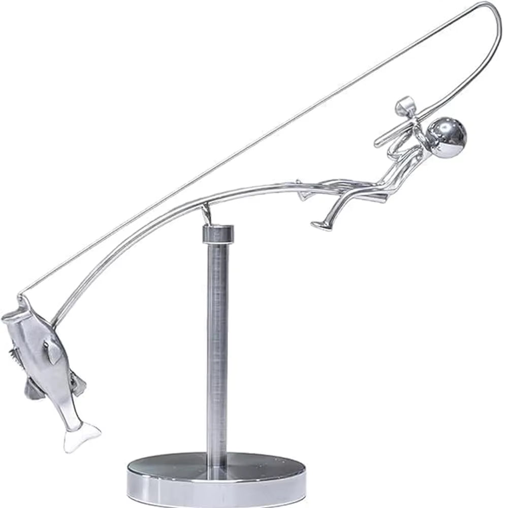 Fisherman Balancing Sculpture, Metal Kinetic Desk Decor