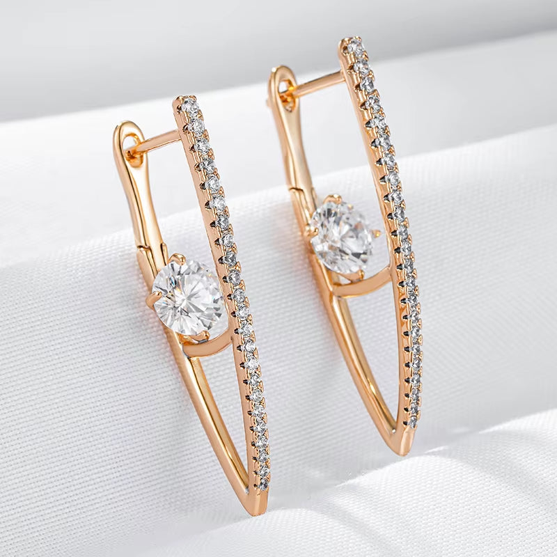 V-Shape Zircon Long Drop Earrings - Rose Gold Tone – image 5