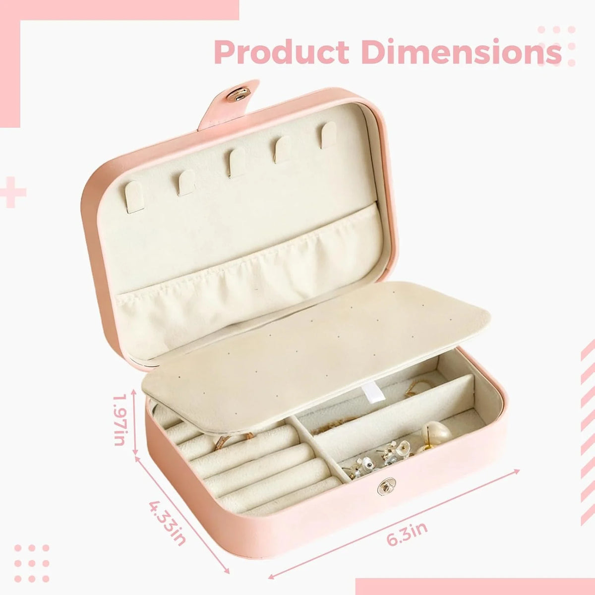 Double Layer Travel Jewelry Box – Pink Leather Organizer – image 2