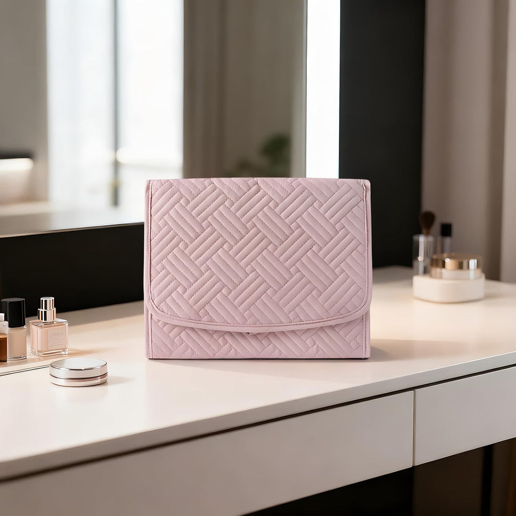 Travel Jewelry Roll – Pink Foldable 5-Zone Organizer Bag – image 2