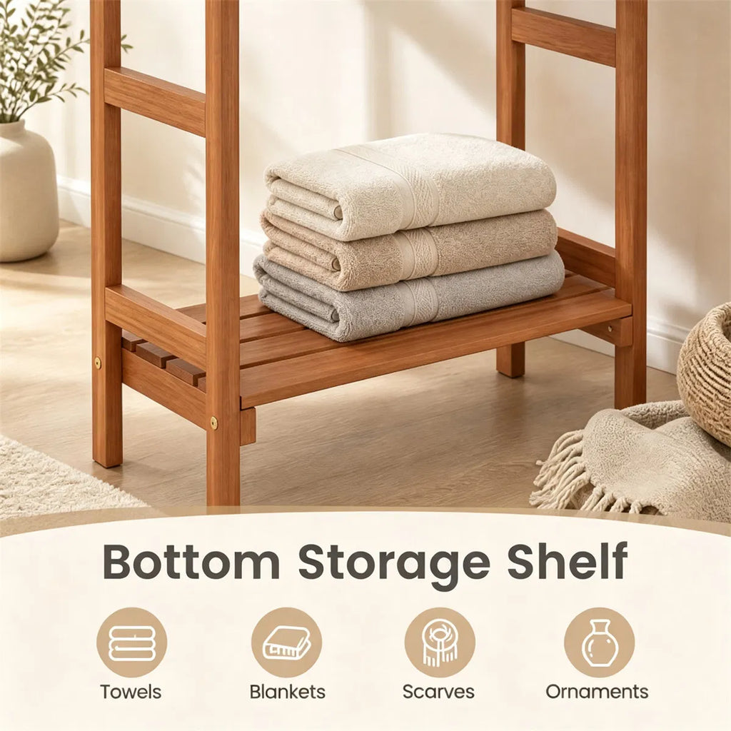 Blanket Stand Hardwood Freestanding with 3 Bars & Bottom Shelf – image 3