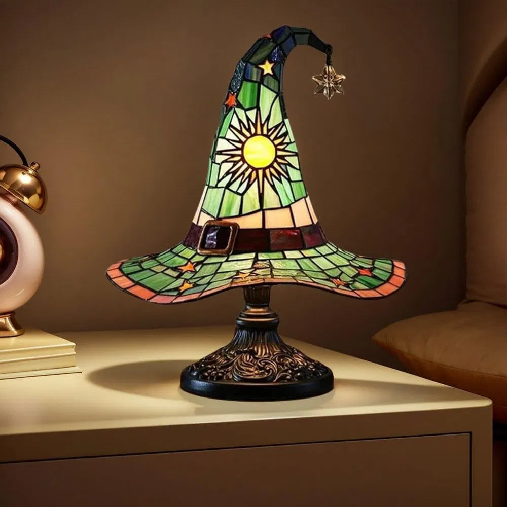 Witch Hat Lamp, Stained Glass Style Halloween Table Light – image 9