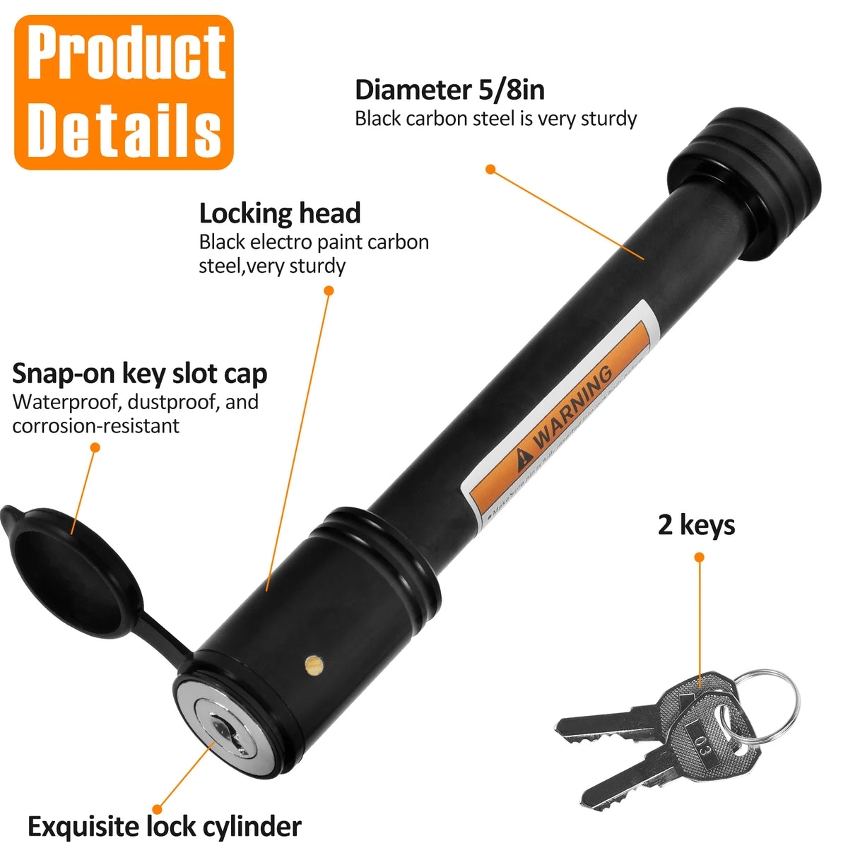 Trailer Hitch Lock – 5/8 in Receiver Pin Lock with 2 Keys – image 3