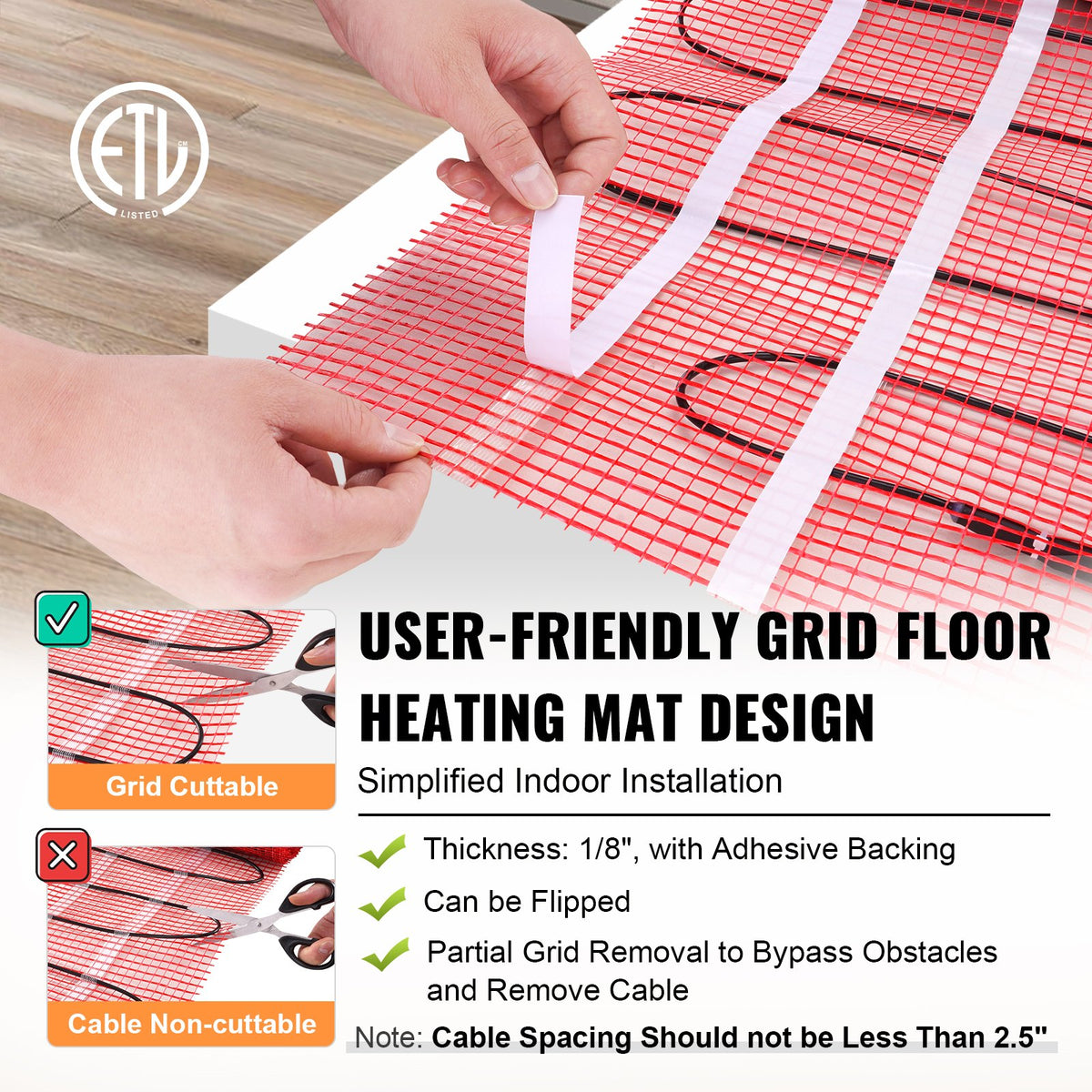 HVAC Electric Radiant Floor Heating Mat Kit, 100 Sq Ft, 120V