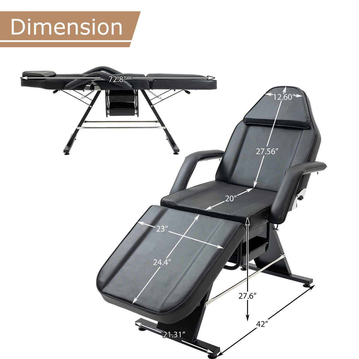 Tattoo and Facial Chair with Hydraulic Stool, 3-Section Salon Bed – image 3