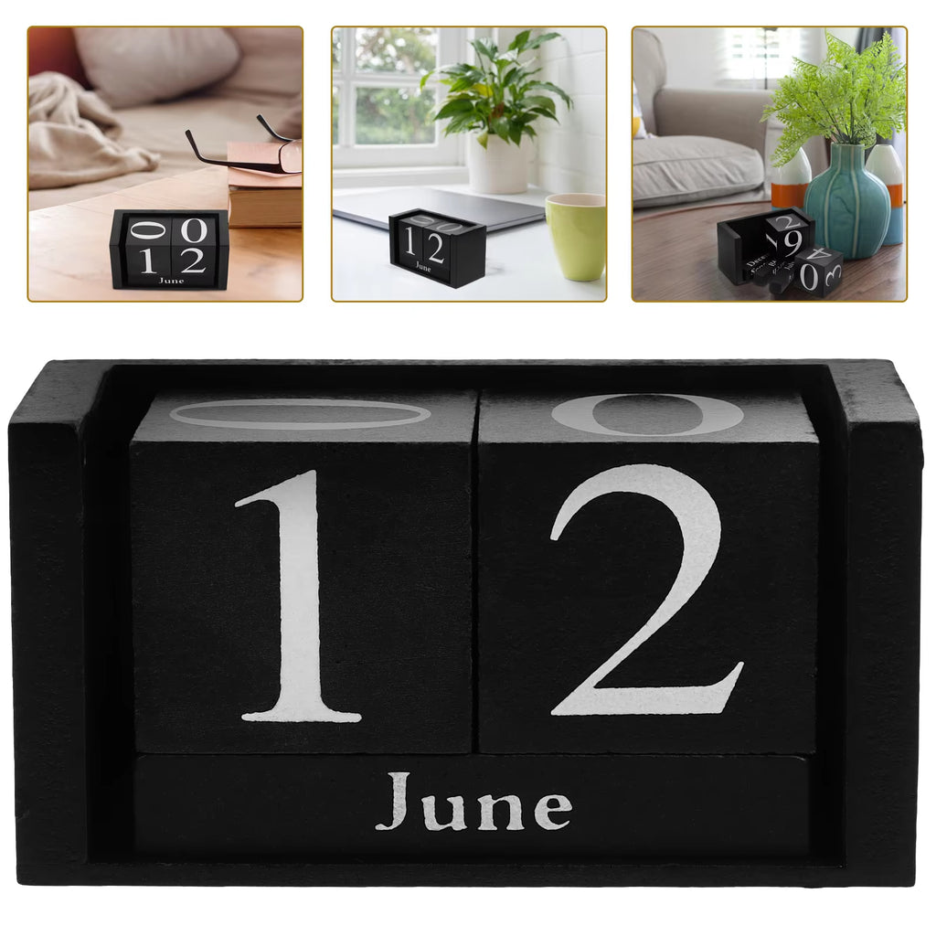 Perpetual Desk Calendar - Wooden Block Calendar, Black – image 4
