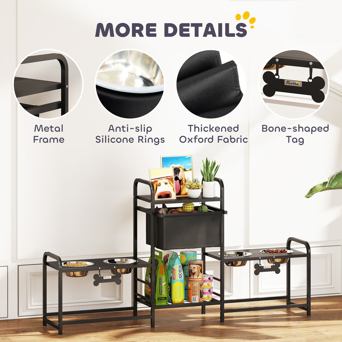 Multi-Dog Feeding Station with 4 Bowls, 3 Heights & Toy Bin – image 8