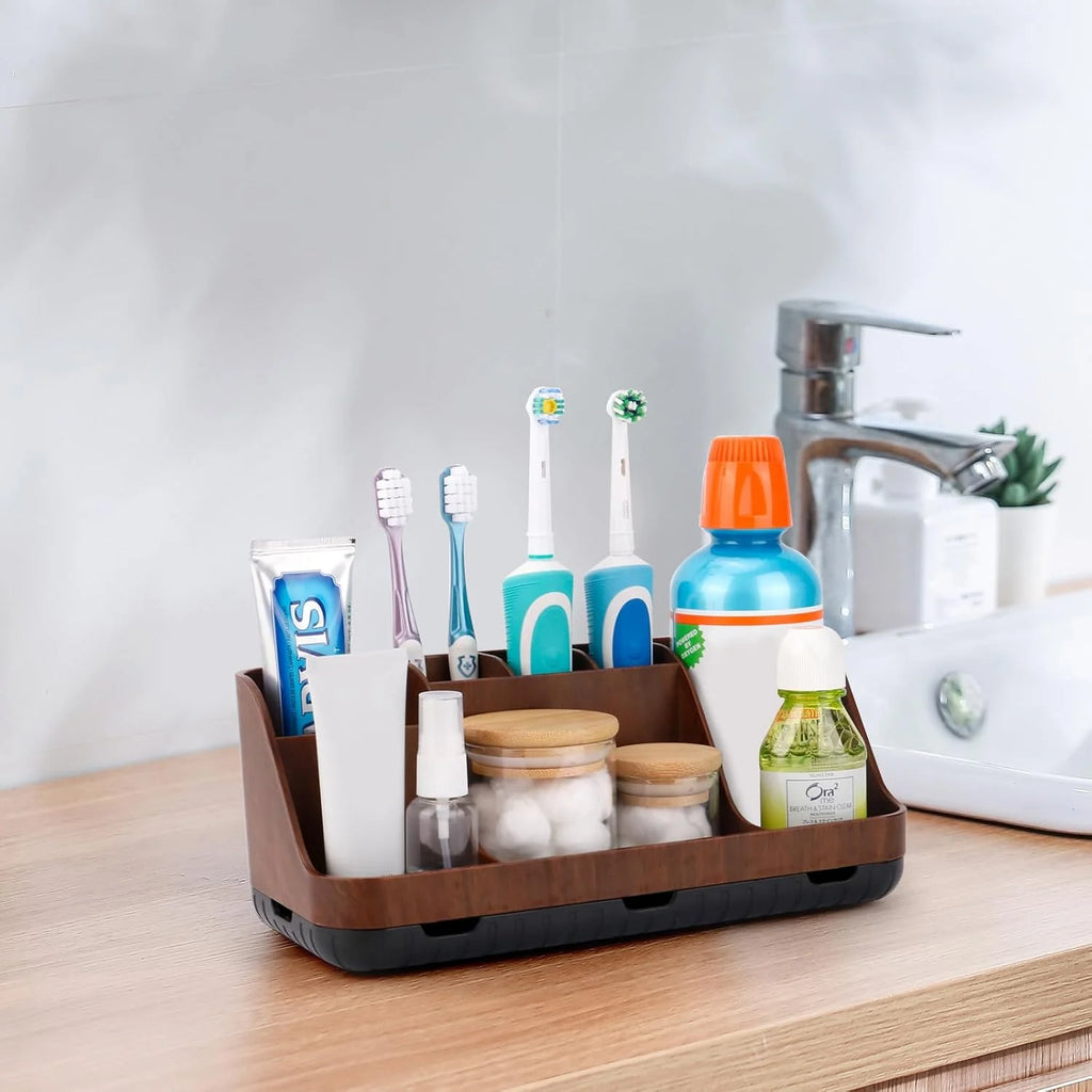 Wood Toothbrush Holder, 7 Slot Bathroom Countertop Organizer – image 6