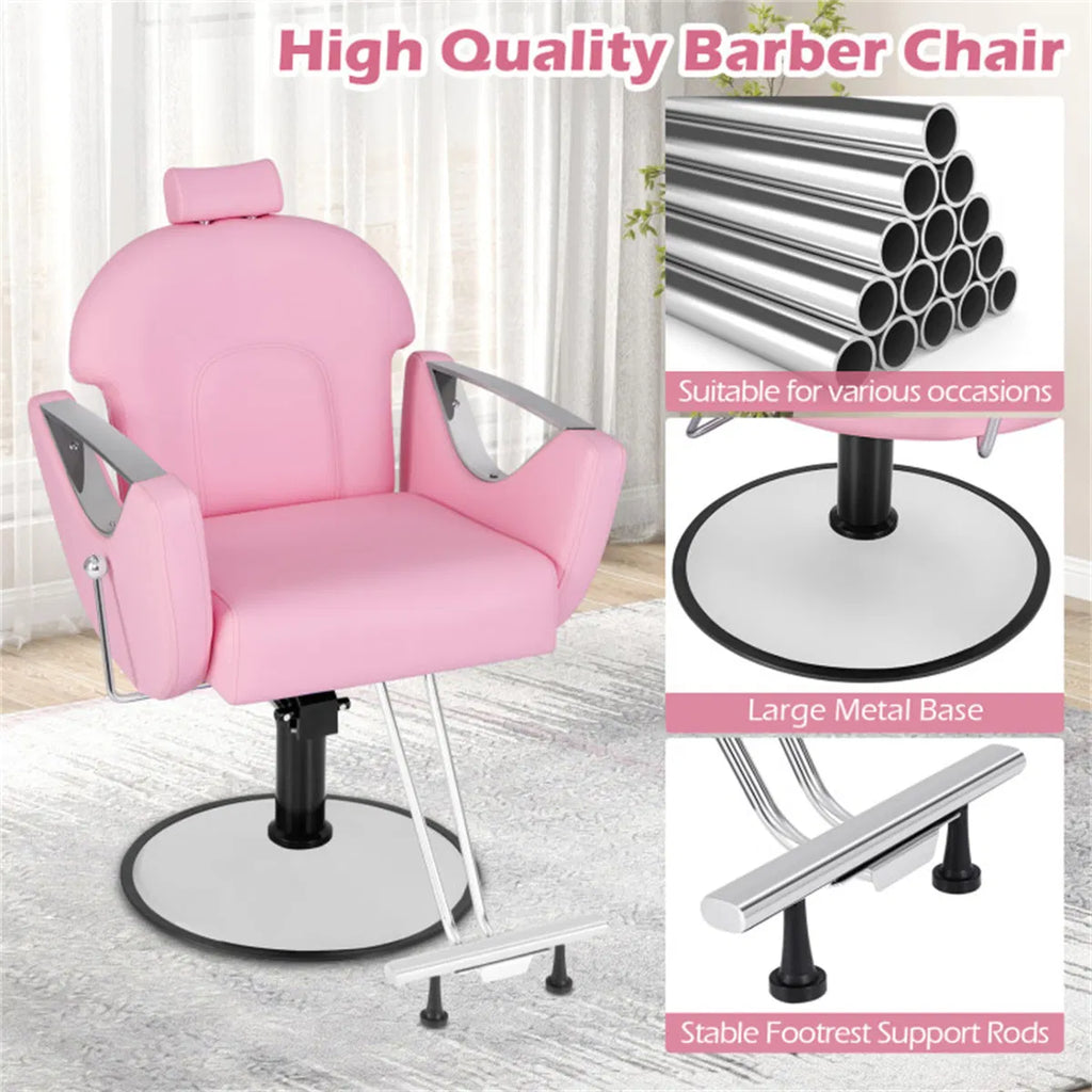 Pink Reclining Barber Chair with Adjustable Headrest – image 9