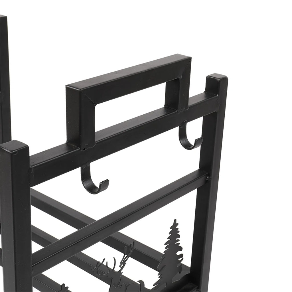 2-Tier Firewood Log Holder with 4 Fireplace Tools, Steel Log Rack – image 5