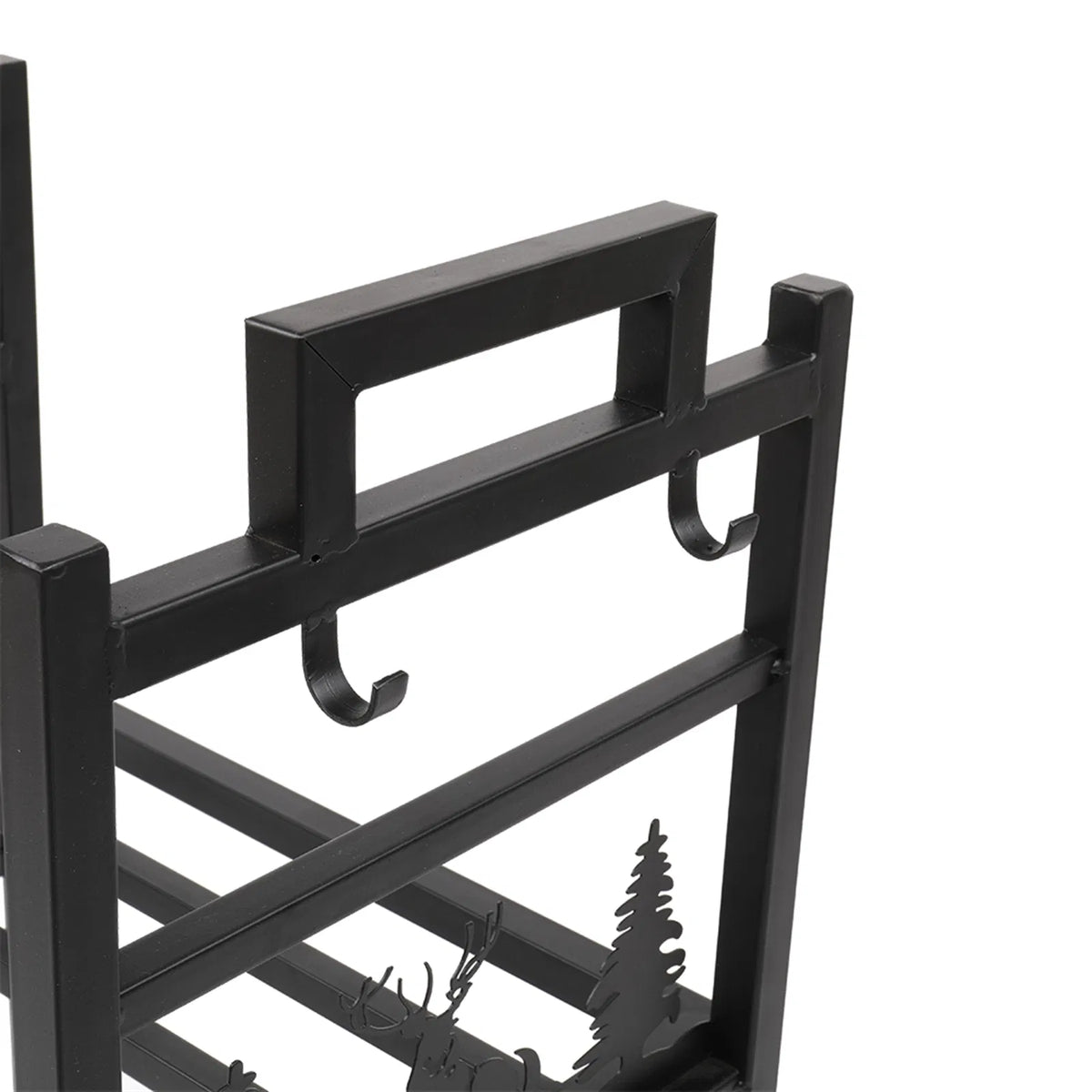 2-Tier Firewood Log Holder with 4 Fireplace Tools, Steel Log Rack – image 5