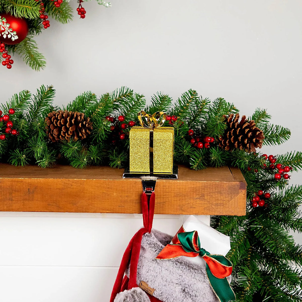 Christmas Stocking Holder - 5.5 in Glitter Gift Box Mantel Hanger – image 2