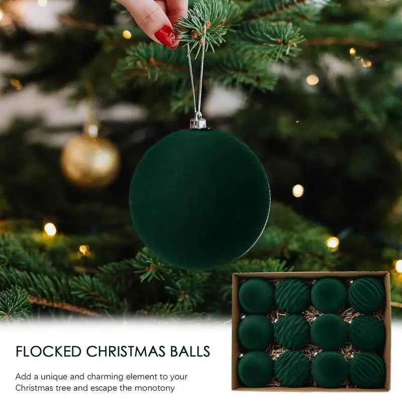 Flocked Christmas Ball Ornaments – 12 Pack, 3.15 in Velvet Baubles – image 4