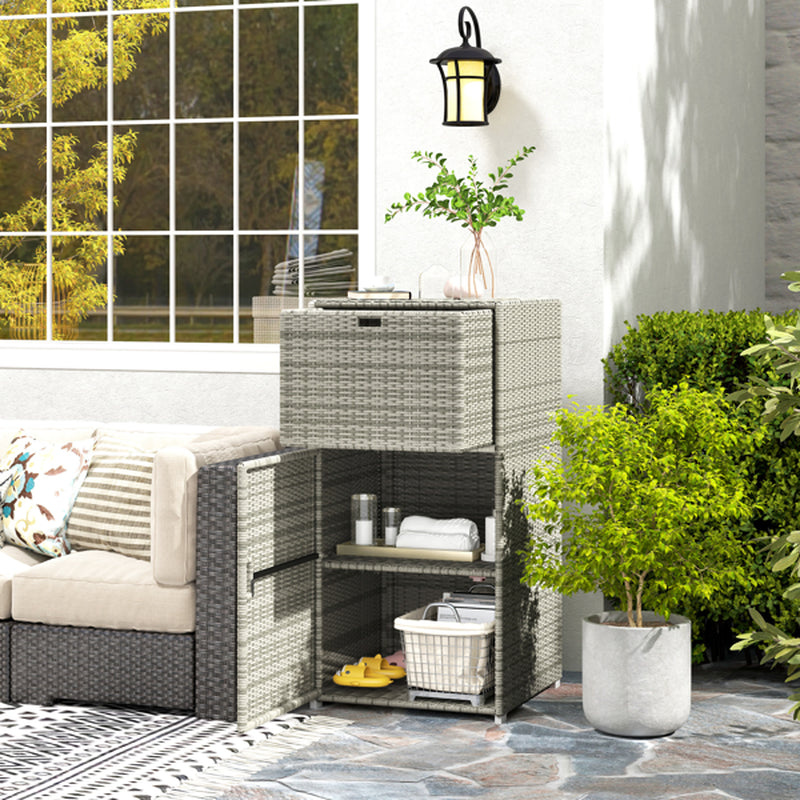 Outdoor Wicker Storage Cabinet with Drawer, 47 in Pool Towel Storage – image 5