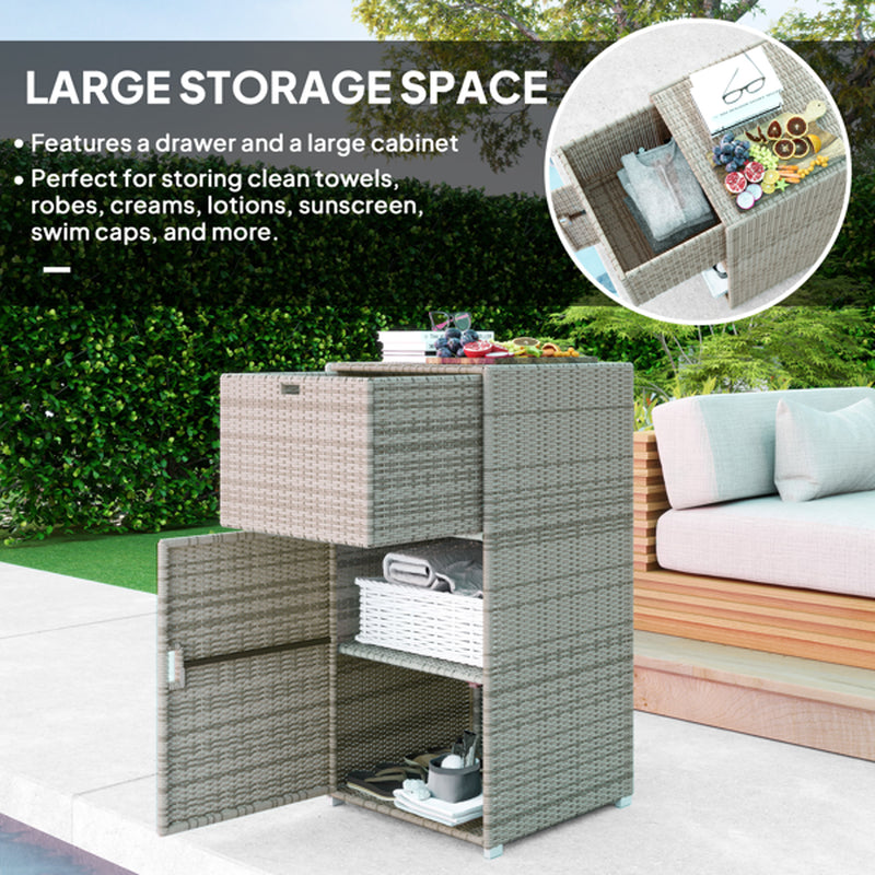 Outdoor Wicker Storage Cabinet with Drawer, 47 in Pool Towel Storage – image 8