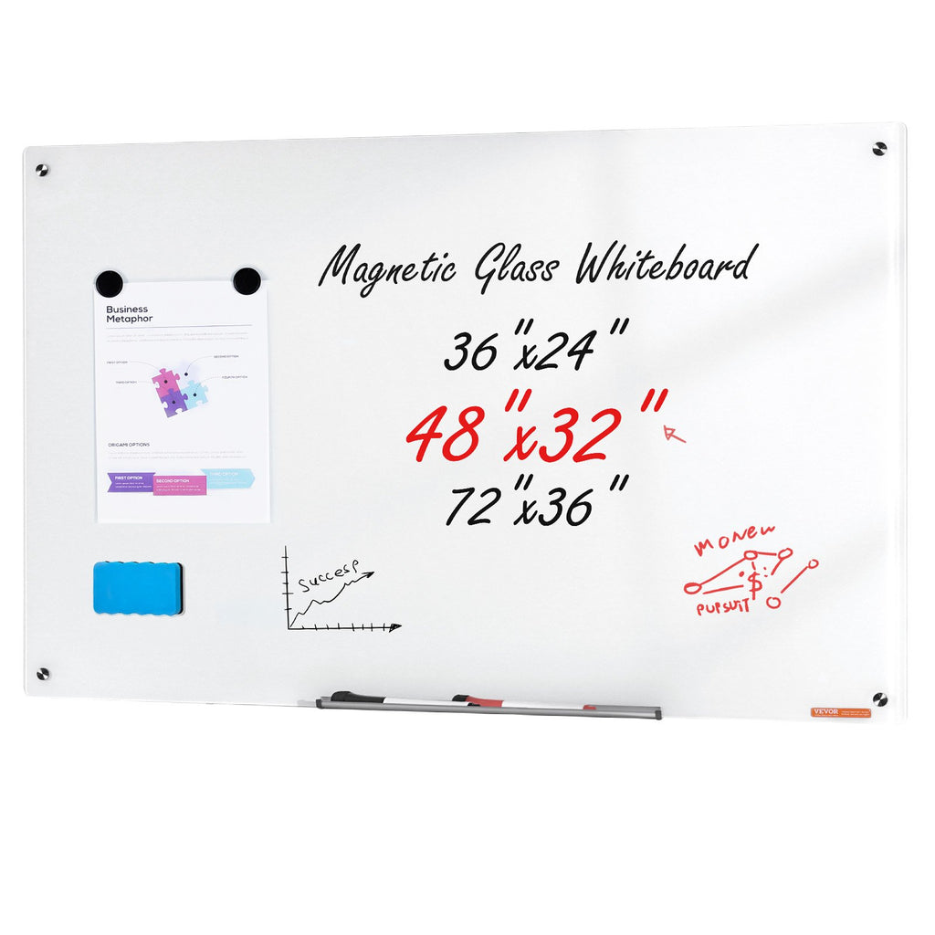 Magnetic Glass Whiteboard 48 x 32 in, Frameless Dry Erase Board – image 2