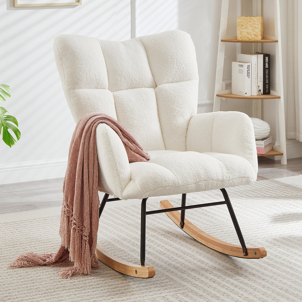 Tufted Teddy Fabric Glider Rocking Chair, Ivory – image 2