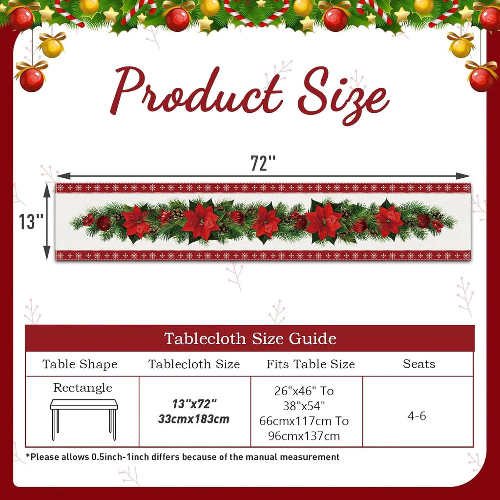 Watercolor Poinsettia Christmas Table Runner 13 x 72 In – image 8