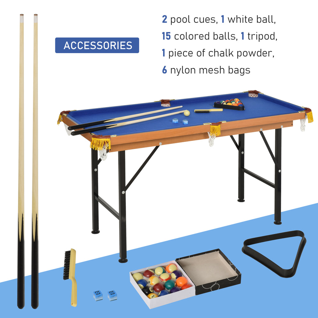 55 Inch Folding Billiards Table With Cues, Balls And Rack, Blue – image 4