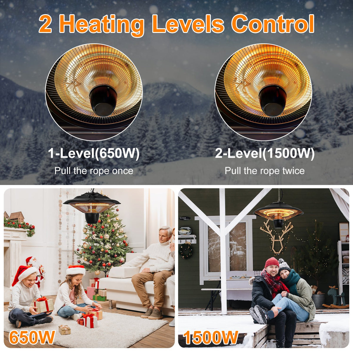 1500W Hanging Electric Patio Heater with Chain and 2 Heat Levels – image 11