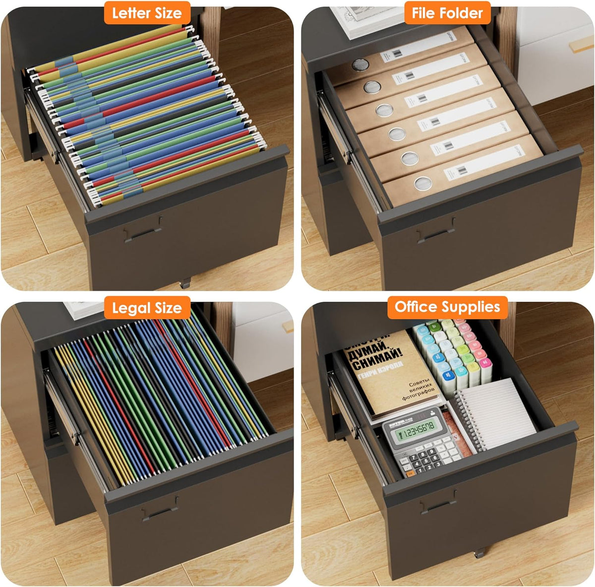 File Cabinet 2-Drawer Mobile, Rolling Home Office Storage – image 4