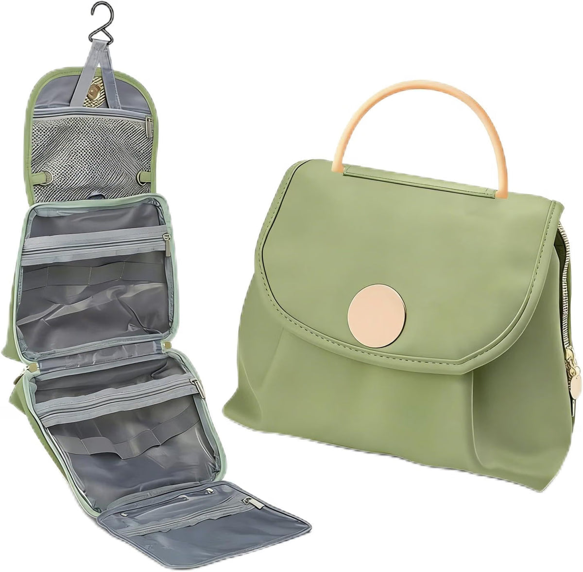 Toiletry Bag, Hanging Waterproof Leather Travel Organizer, Green
