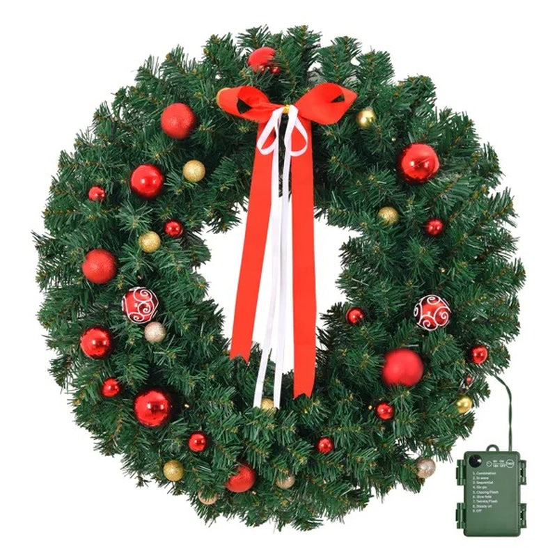 Battery Operated Pre-Lit Christmas Wreath 36 in, 80 Warm LEDs with Timer – image 1