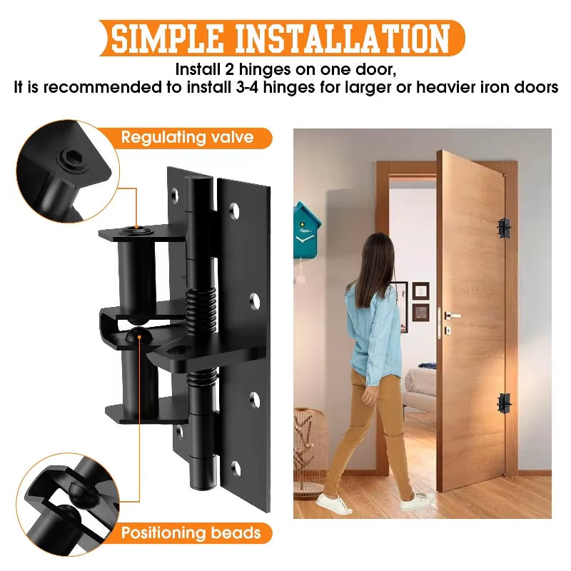 Self Closing Hidden Door Hinge 3-In-1 - Heavy Duty Automatic Door Closer with 90 Degree Stop