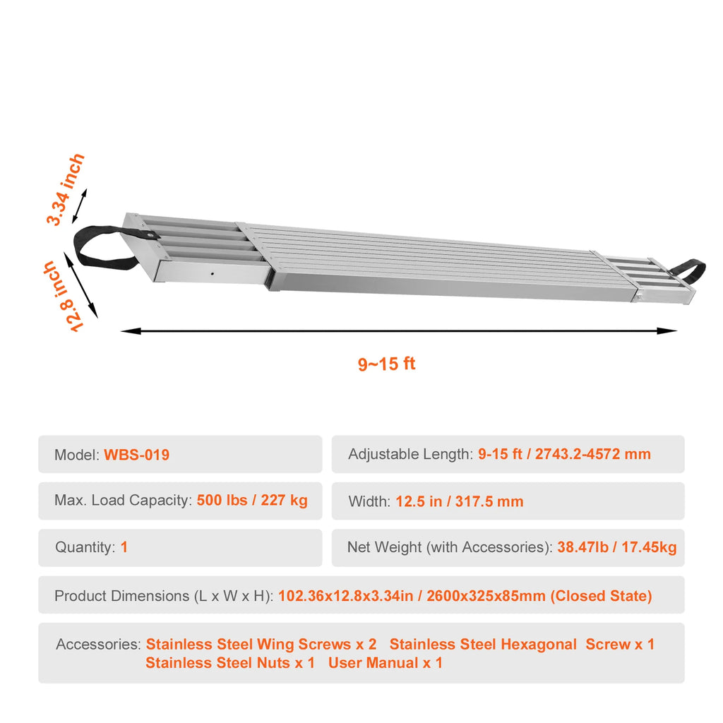 Telescoping Aluminum Work Plank – 9-15 ft Scaffold Plank, 500 lb – image 7