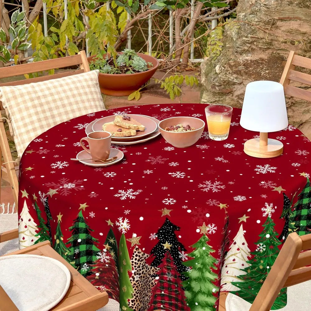Christmas round Tablecloth 60 Inch, Holiday Print Table Cover