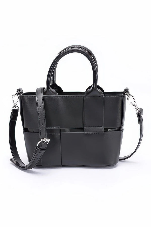 Faux Leather Mini Tote Bag with Strap, Burgundy