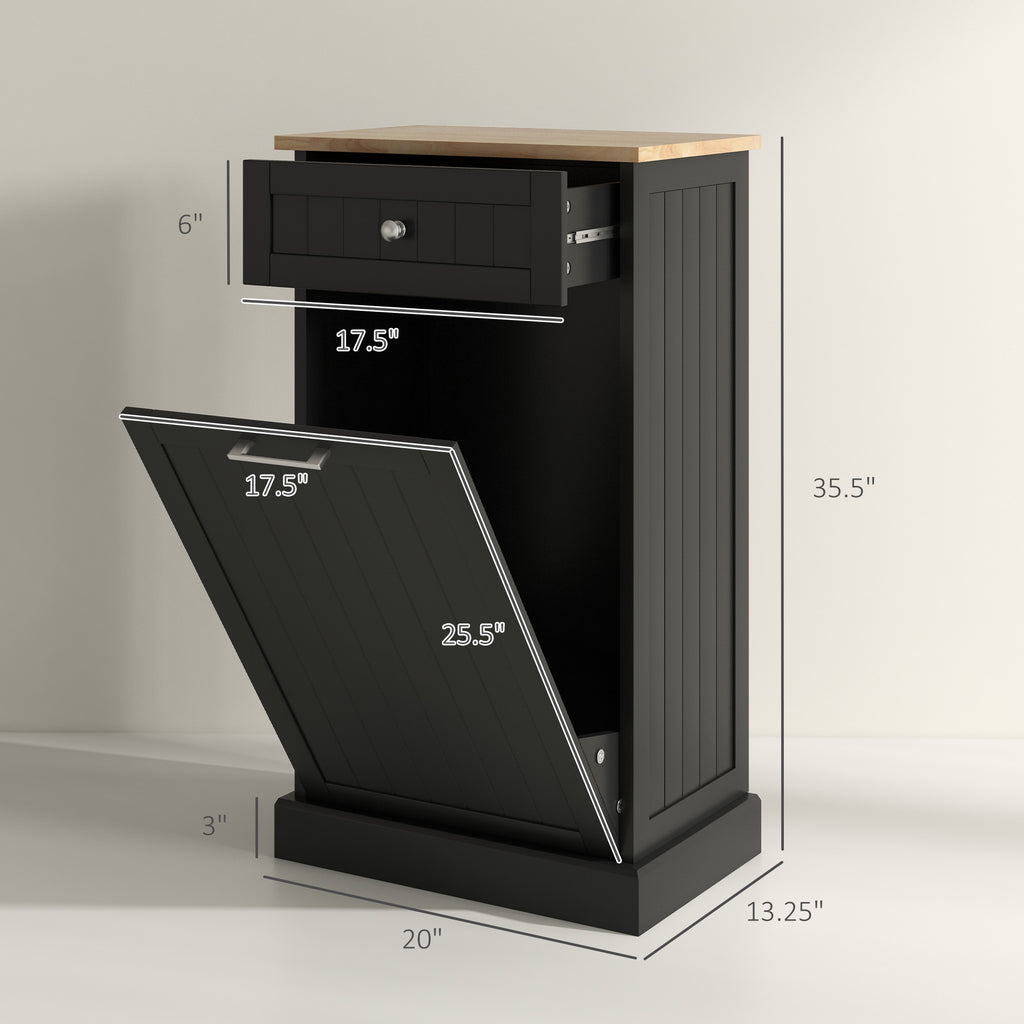 Tilt Out Trash Cabinet, 10 Gallon Hidden Trash Can with Drawer, Black – image 3