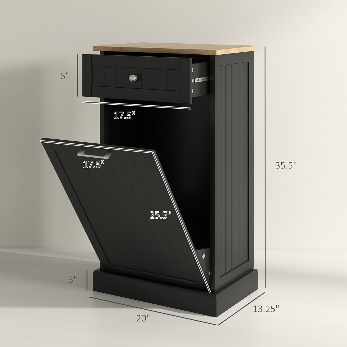 Tilt Out Trash Cabinet, 10 Gallon Hidden Trash Can with Drawer, Black – image 3