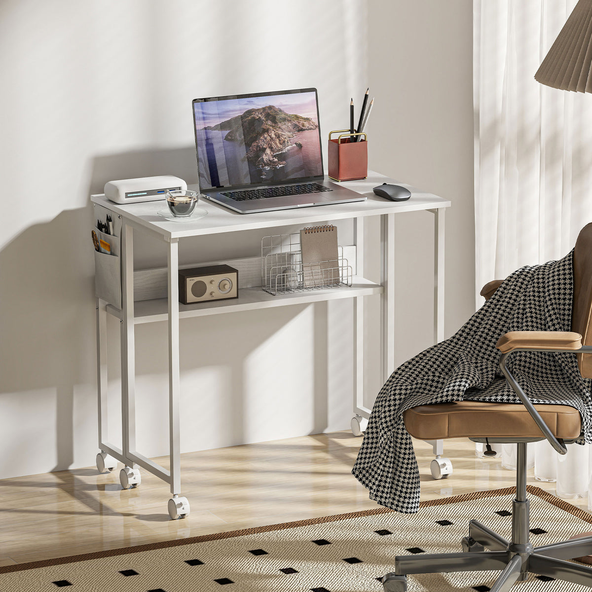 Drop-Leaf Folding Computer Desk with Wheels, Shelf and Storage Bag – image 7