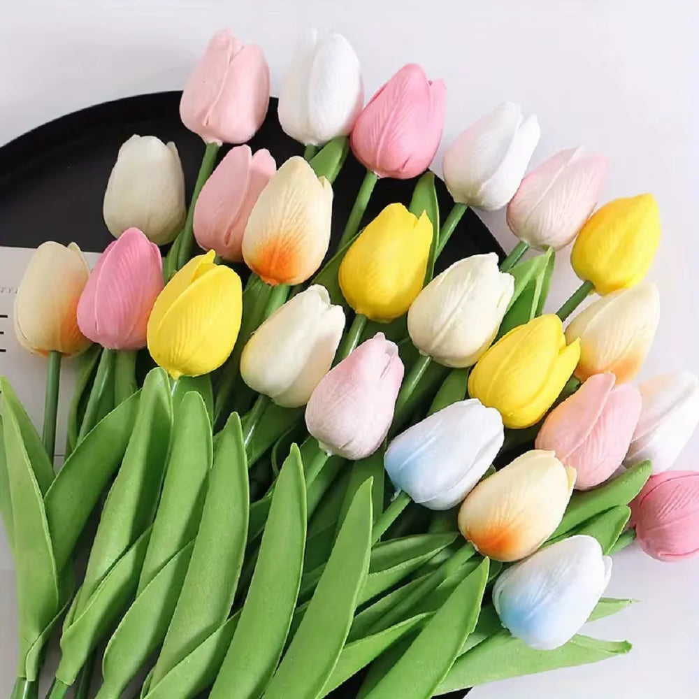 Artificial Tulips 10 Pack - Real Touch Fake Flowers
