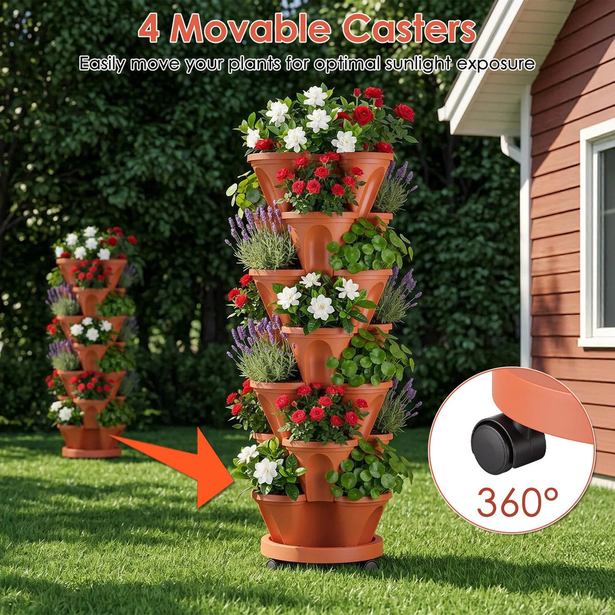 7-Tier Stackable Vertical Planter Tower with Wheels and Tools – image 9