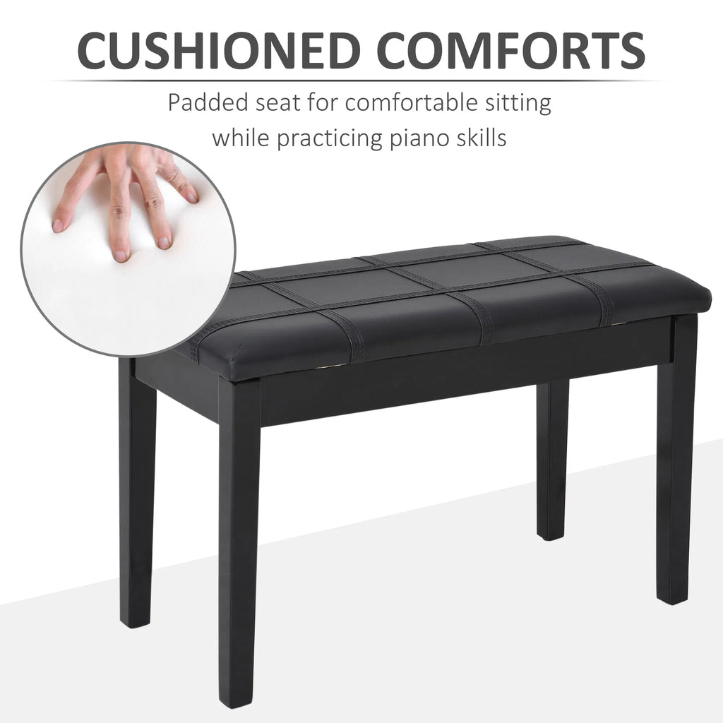 Classic Piano Bench Stool with Music Storage, PU Leather, Black – image 5