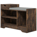 Shoe Storage Bench with Padded Seat, Drawer and 3 Shelves, Brown