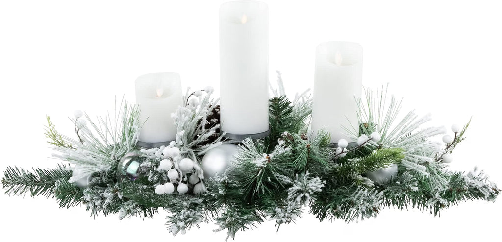 Flocked Pine Triple Candle Holder Centerpiece with Ornaments, 32 in – image 6