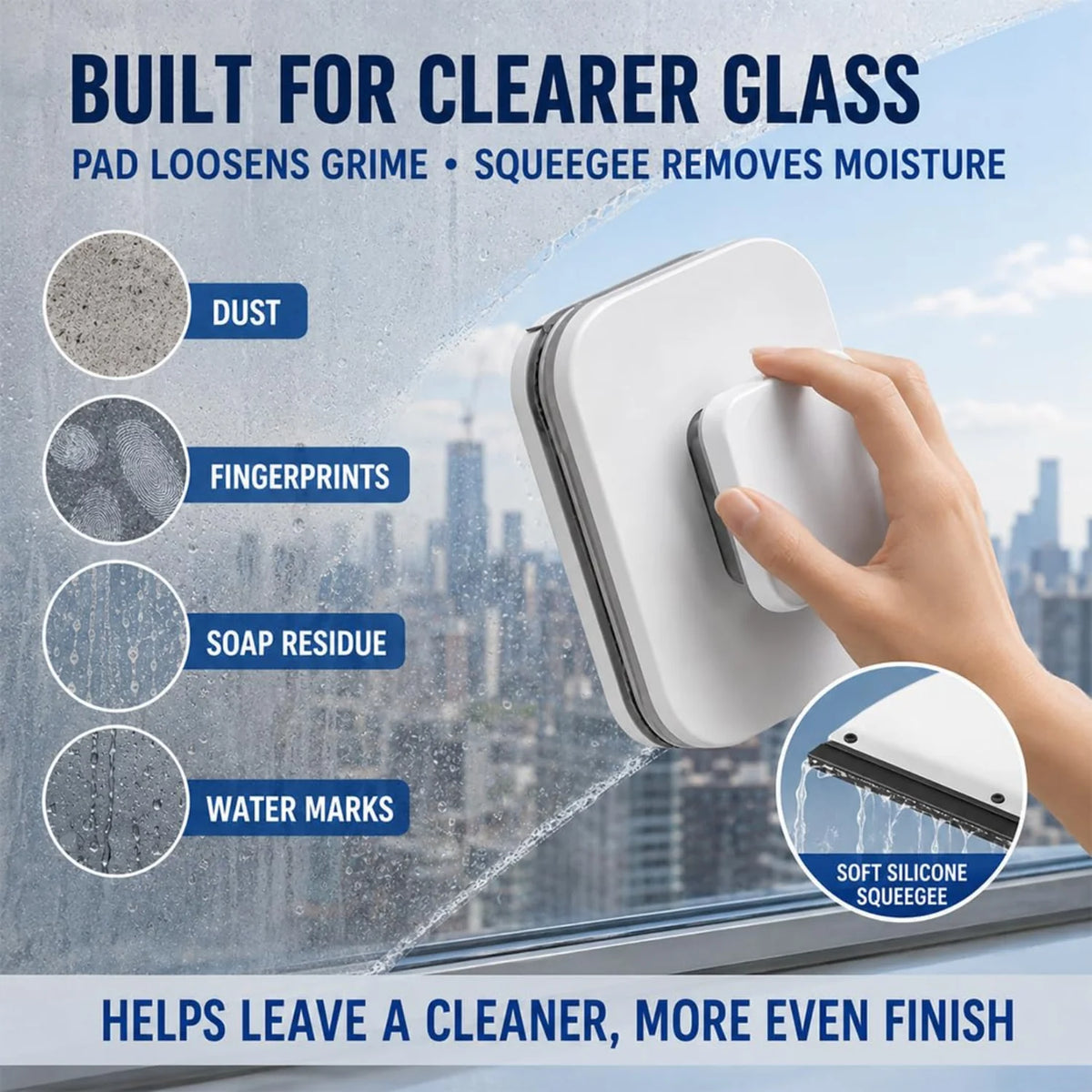 Magnetic Window Cleaner Double-Sided Glass Squeegee Tool – image 4