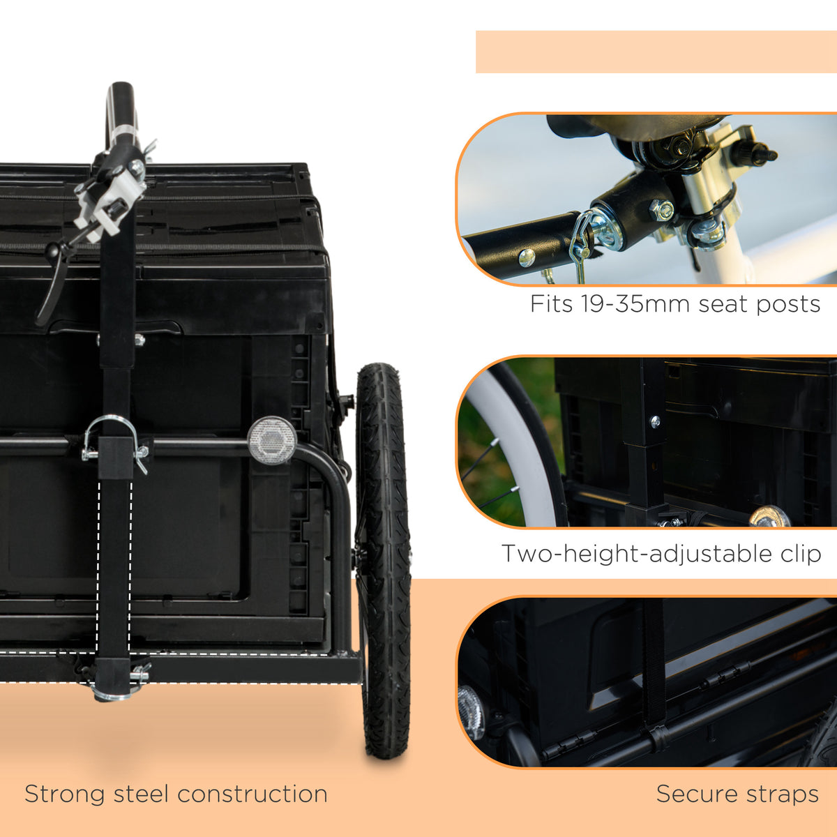 Bike Cargo Trailer with Removable Storage Box, Foldable Steel Frame – image 8