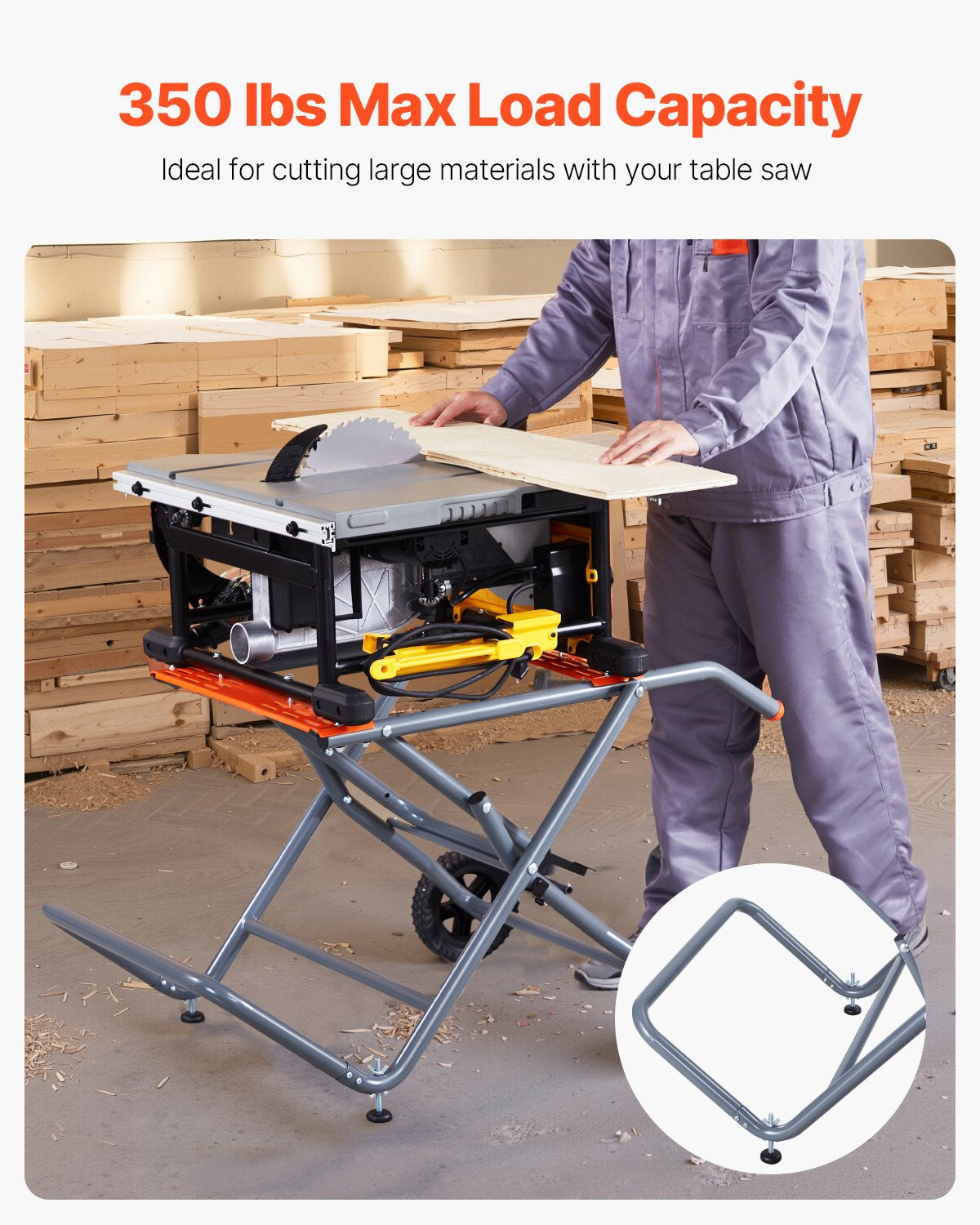 Rolling Table Saw Stand with 8 in Wheels, Foldable, 350 lb Capacity – image 5
