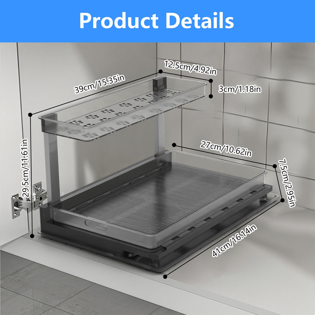 Under Sink Organizer, L-Shaped 2-Tier Pull-Out Sliding Drawer – image 6