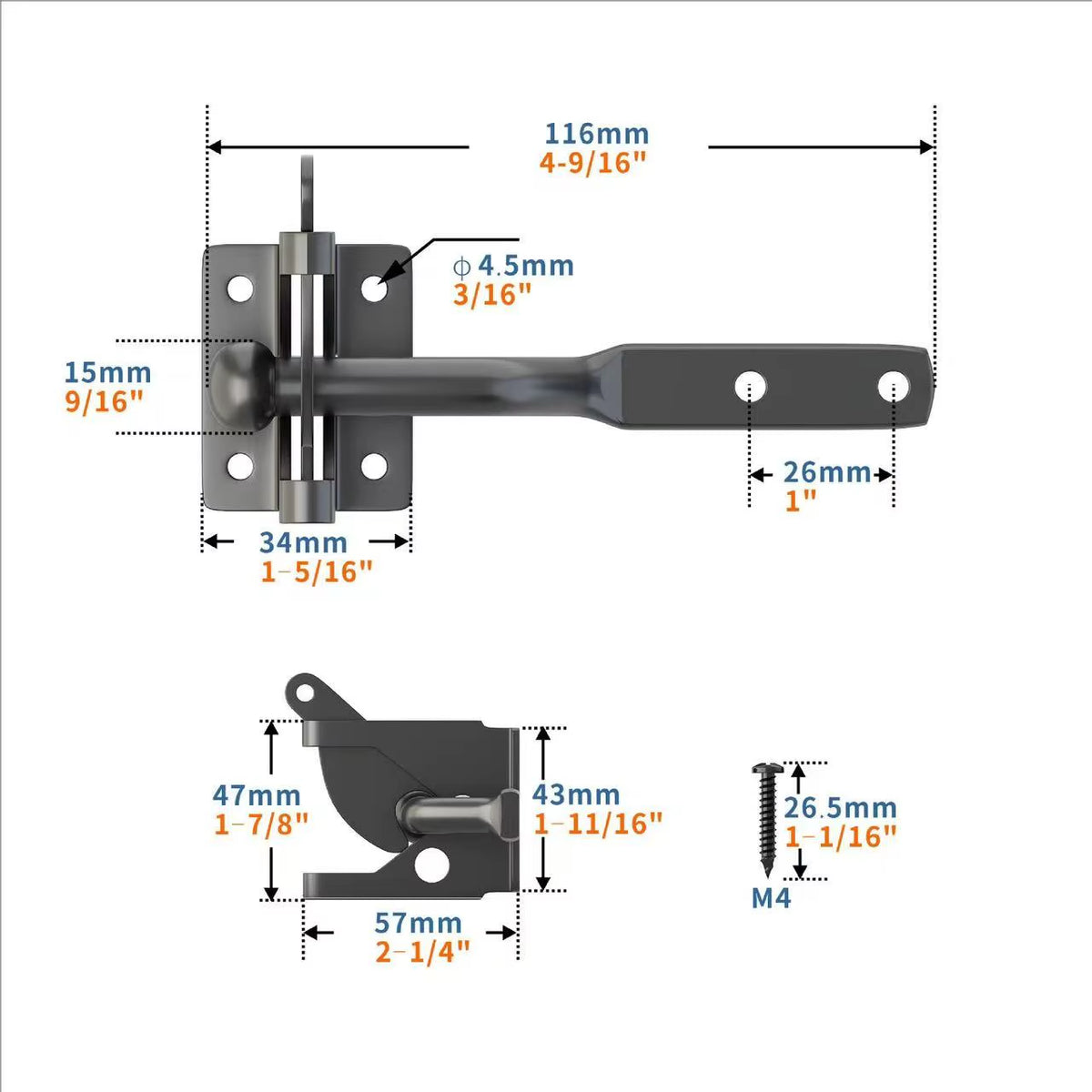 Farm Gate Latch, Self-Locking Post Mount Slam Catch for Pasture Fence Gates, Steel