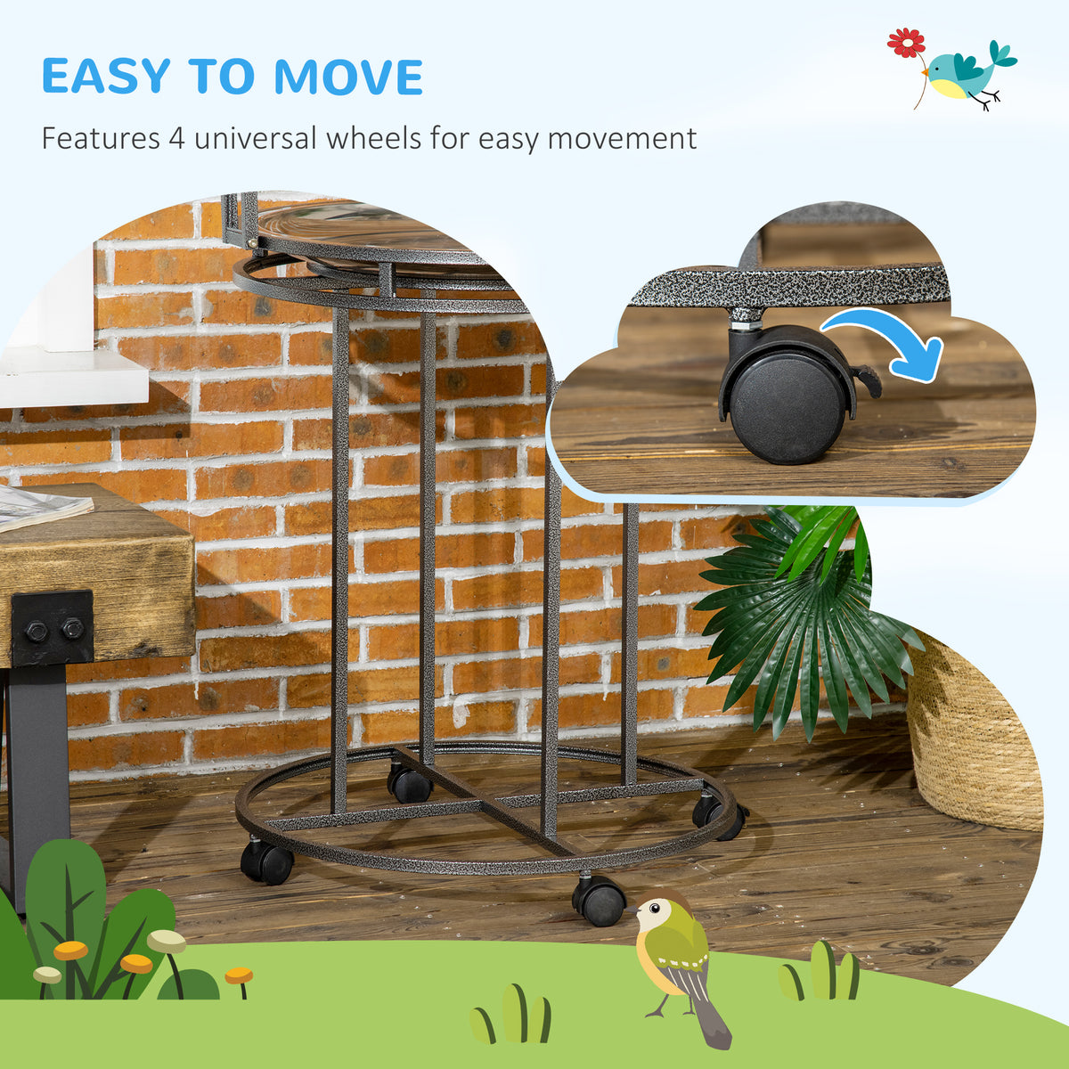 Parrot Stand, Large Bird Perch with 3 Ladders, Toy Hook and Wheels – image 6