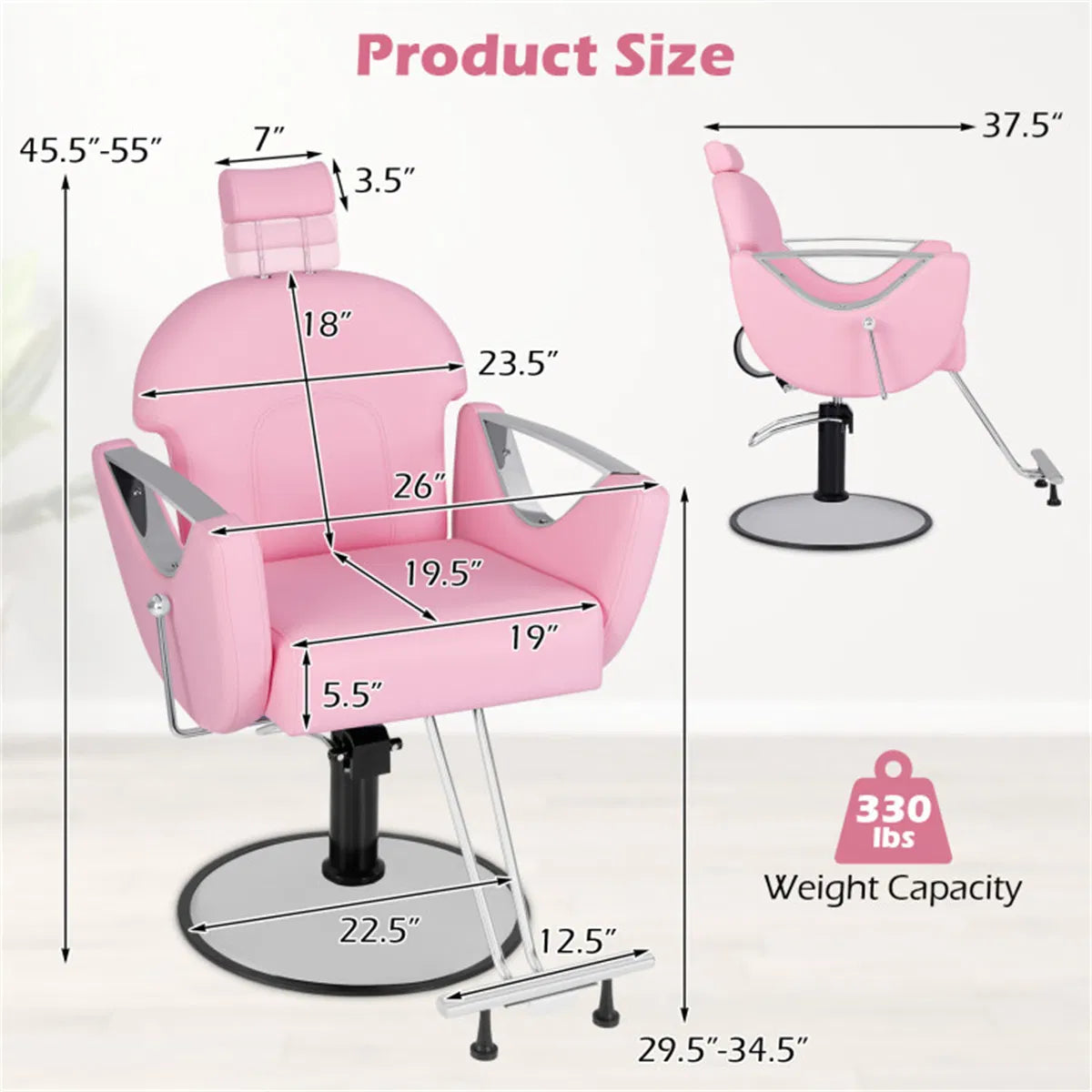 Pink Reclining Barber Chair with Adjustable Headrest – image 5