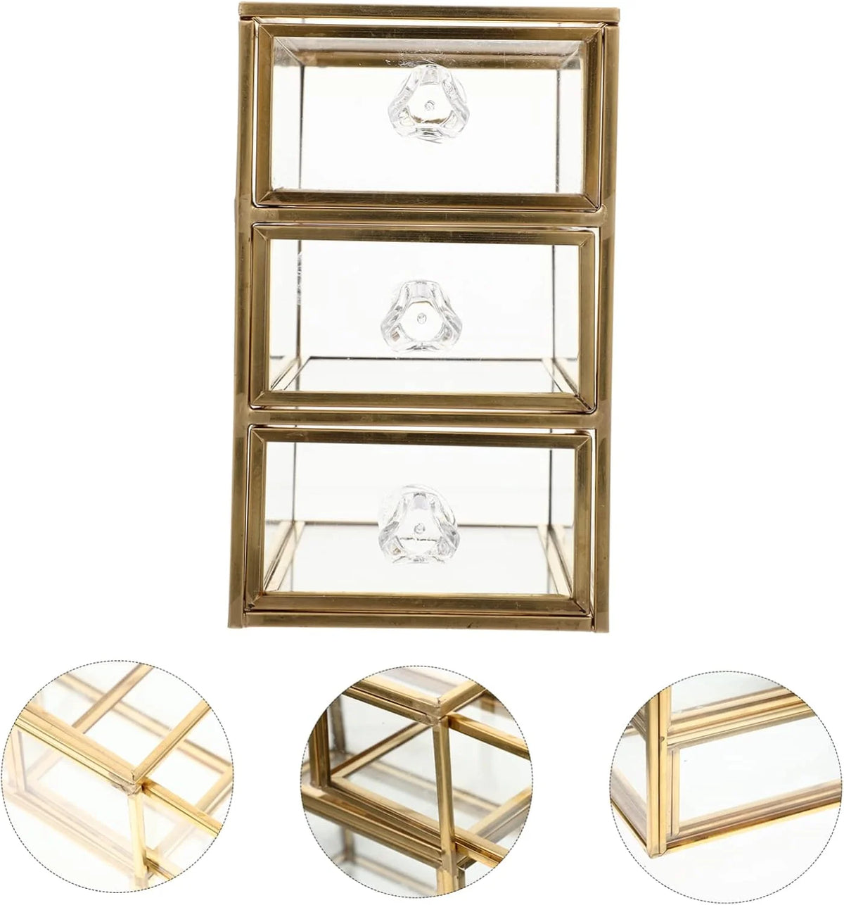 3-Tier Jewelry Box with Drawer, Golden Glass Display Organizer – image 5
