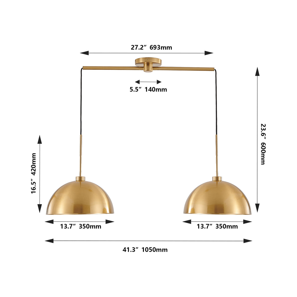 41 Inch Copper Double Pendant Light, Adjustable Kitchen Island Fixture