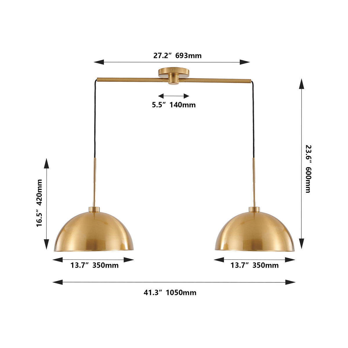 41 Inch Copper Double Pendant Light, Adjustable Kitchen Island Fixture